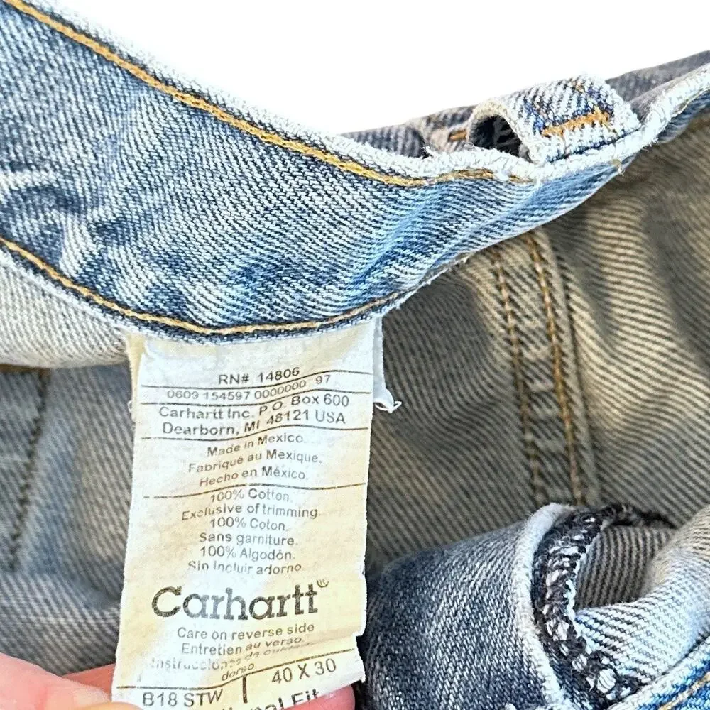 Carhartt B18 Traditional Fit Tapered Jeans Stonewash Light Medium Blue 40x30